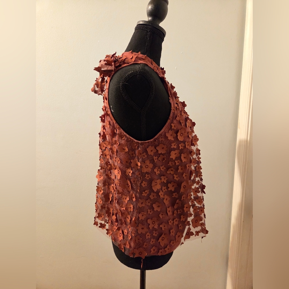 Eva Franco Textured Floral Halter Top - Rust - Picture 3 of 9